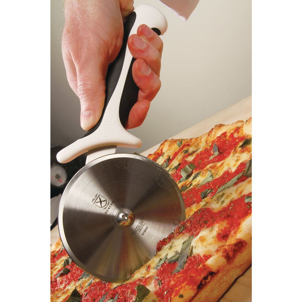 Mercer Culinary Millennia Pizza Cutter With White Handle, 4 Inch Wheel
