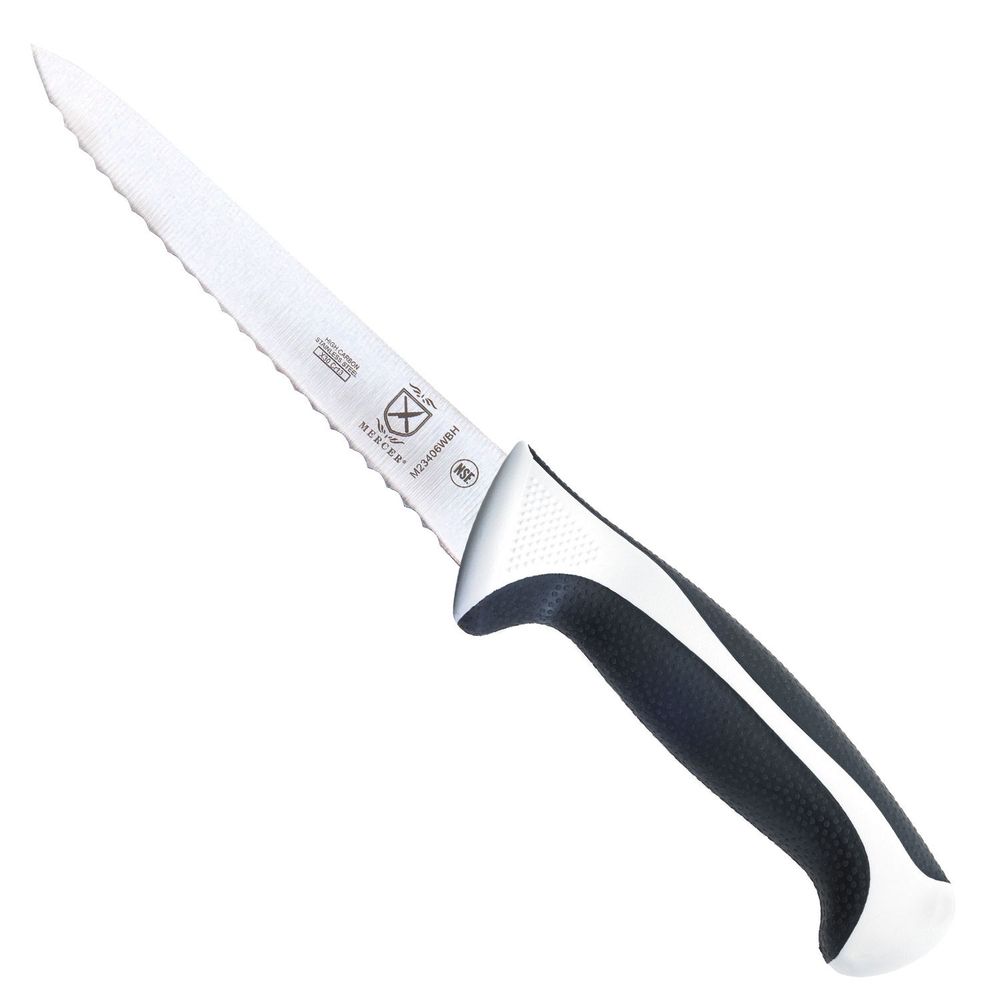 Mercer Culinary Millennia Wavy Edge Utility Knife With White Handle, 6 Inch