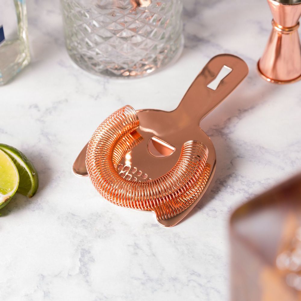 Barfly Copper Plated Heavy Duty Spring Bar Strainer, 6 Inch Overall Length