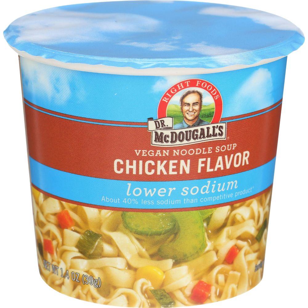 Dr. Mcdougall's Lower Sodium Chicken Flavor Vegan Noodle Soup Cup, 1.4 Ounce -- 6 Per Case