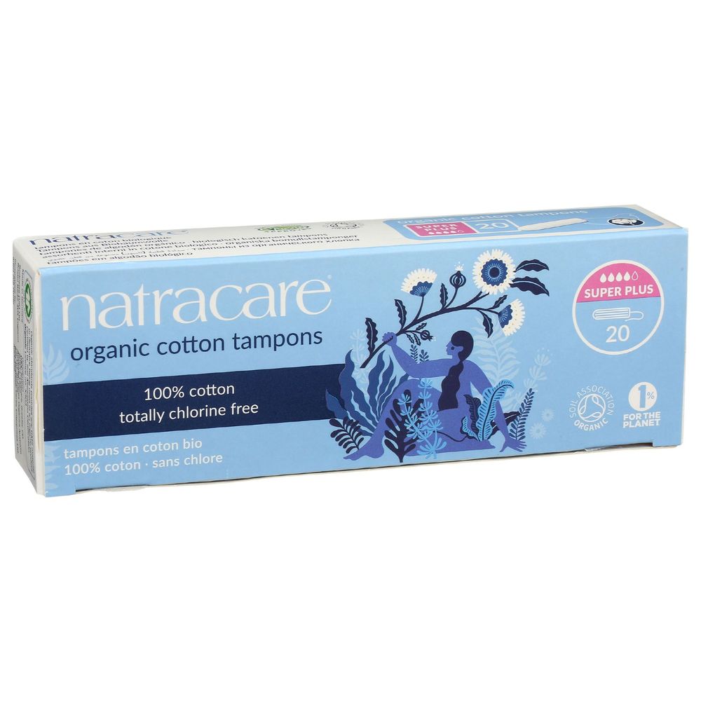 Natracare Tampón De Algodón Orgánico Super Plus Sin Aplicador, 20 Unidades