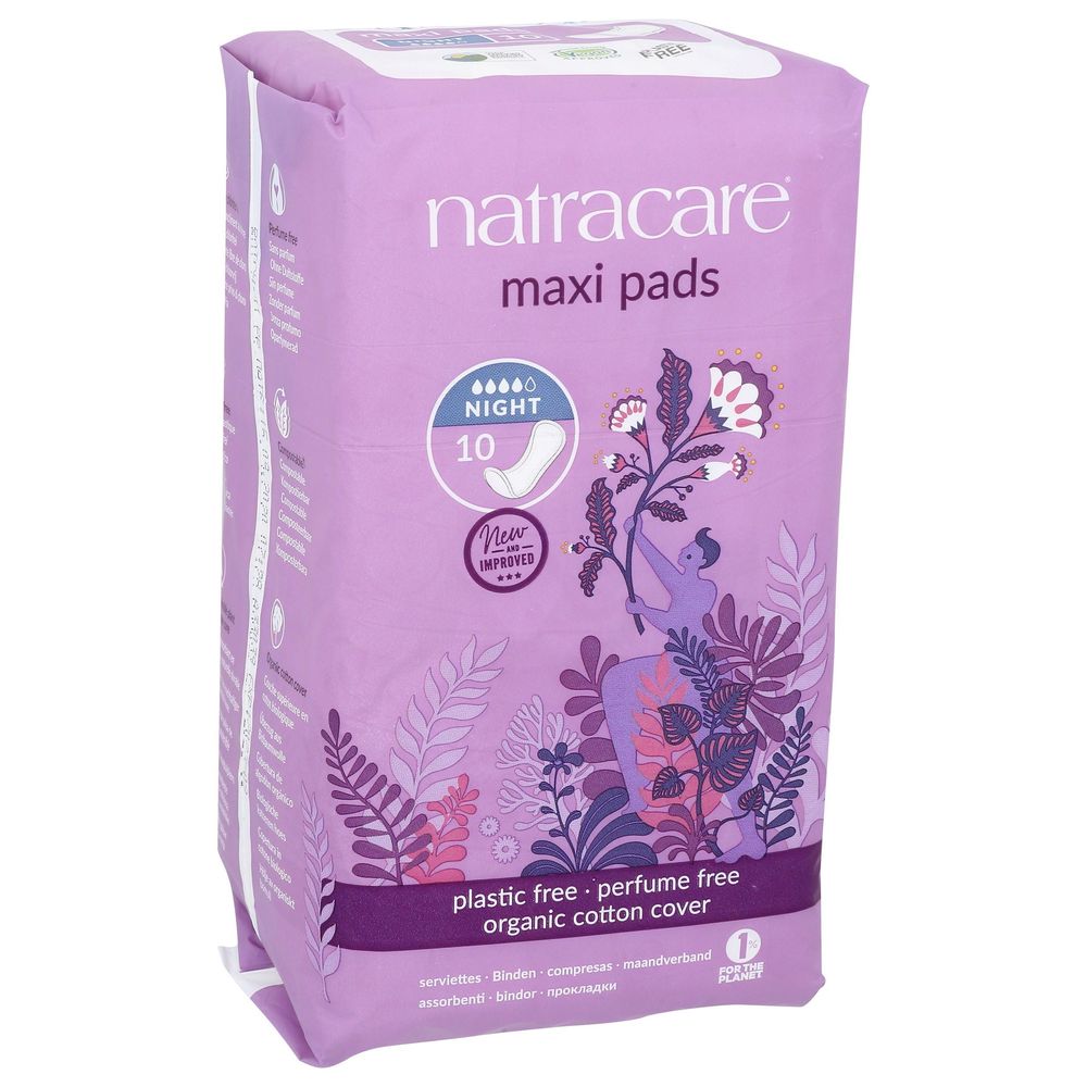 Natracare Night Time Maxi Pad, 10 Count