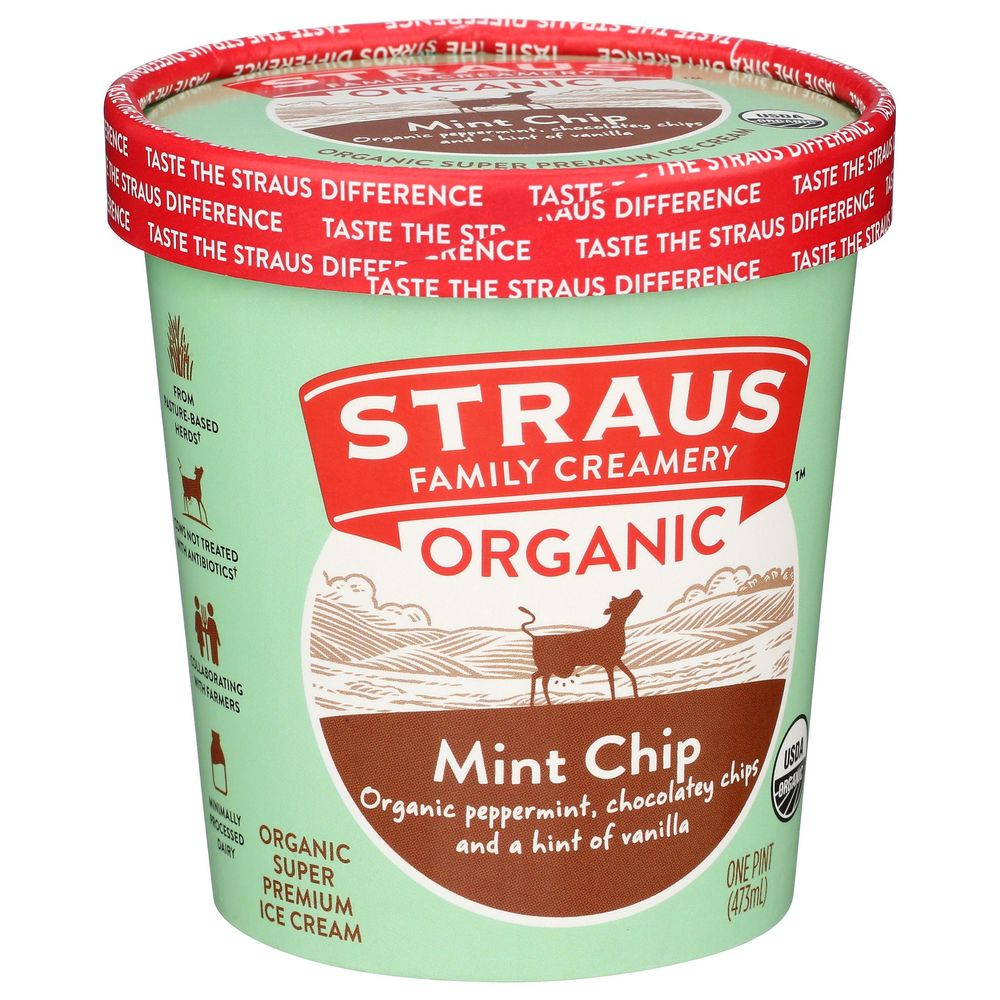 Straus Family Creamery Organic Mint Chocolate Chip Ice Cream, 1 Pint -- 8 Per Case