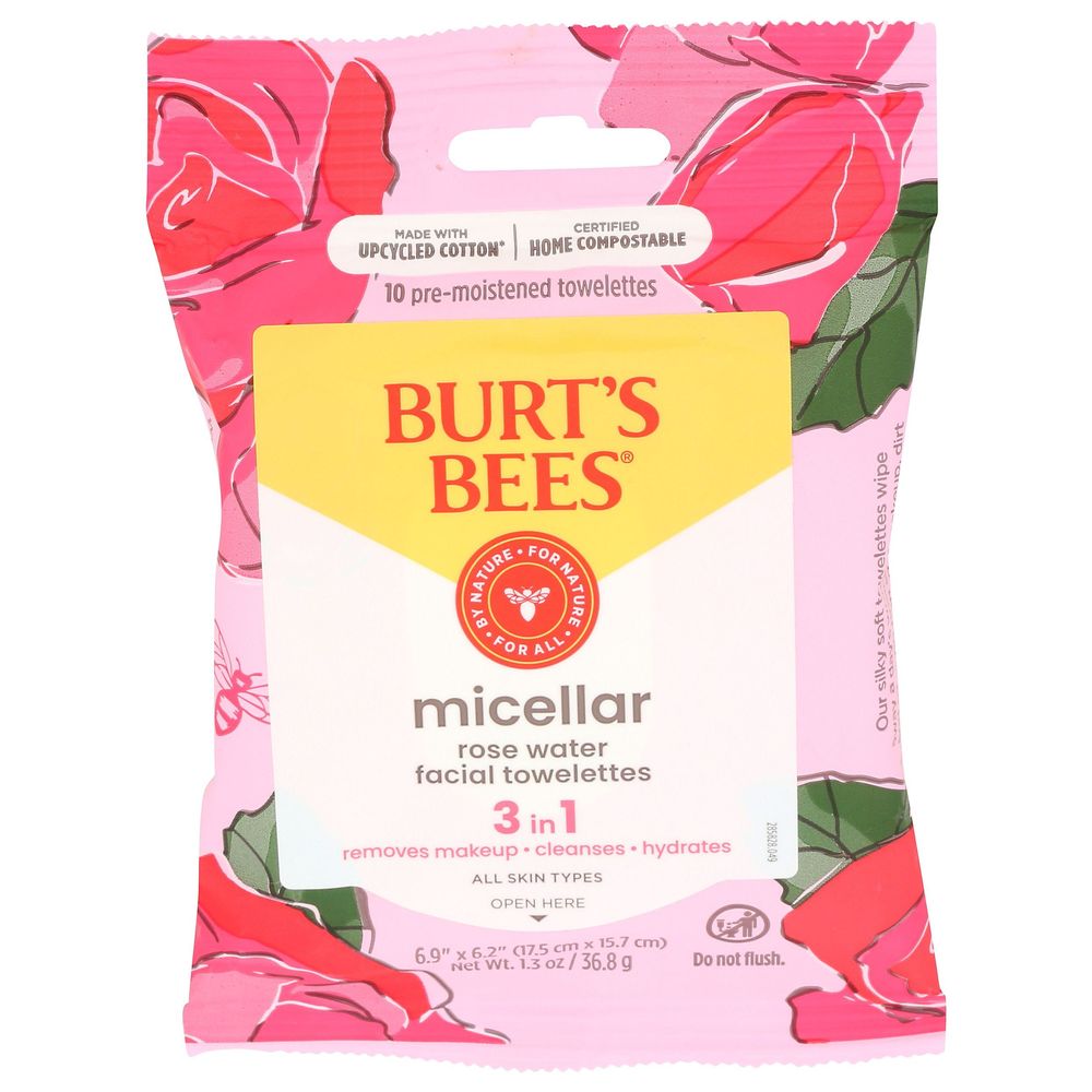 Burt's Bees Micellar Makeup Removing Towelettes With Rose Water, 10 Count -- 8 Per Case