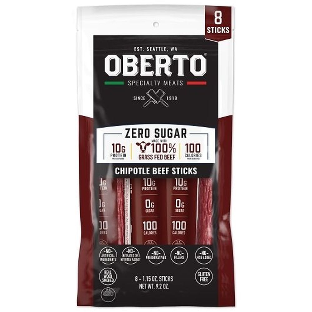 Oberto Zero Sugar Grass Fed Chipotle Beef Sticks, 1.15 Ounce -- 108 per case
