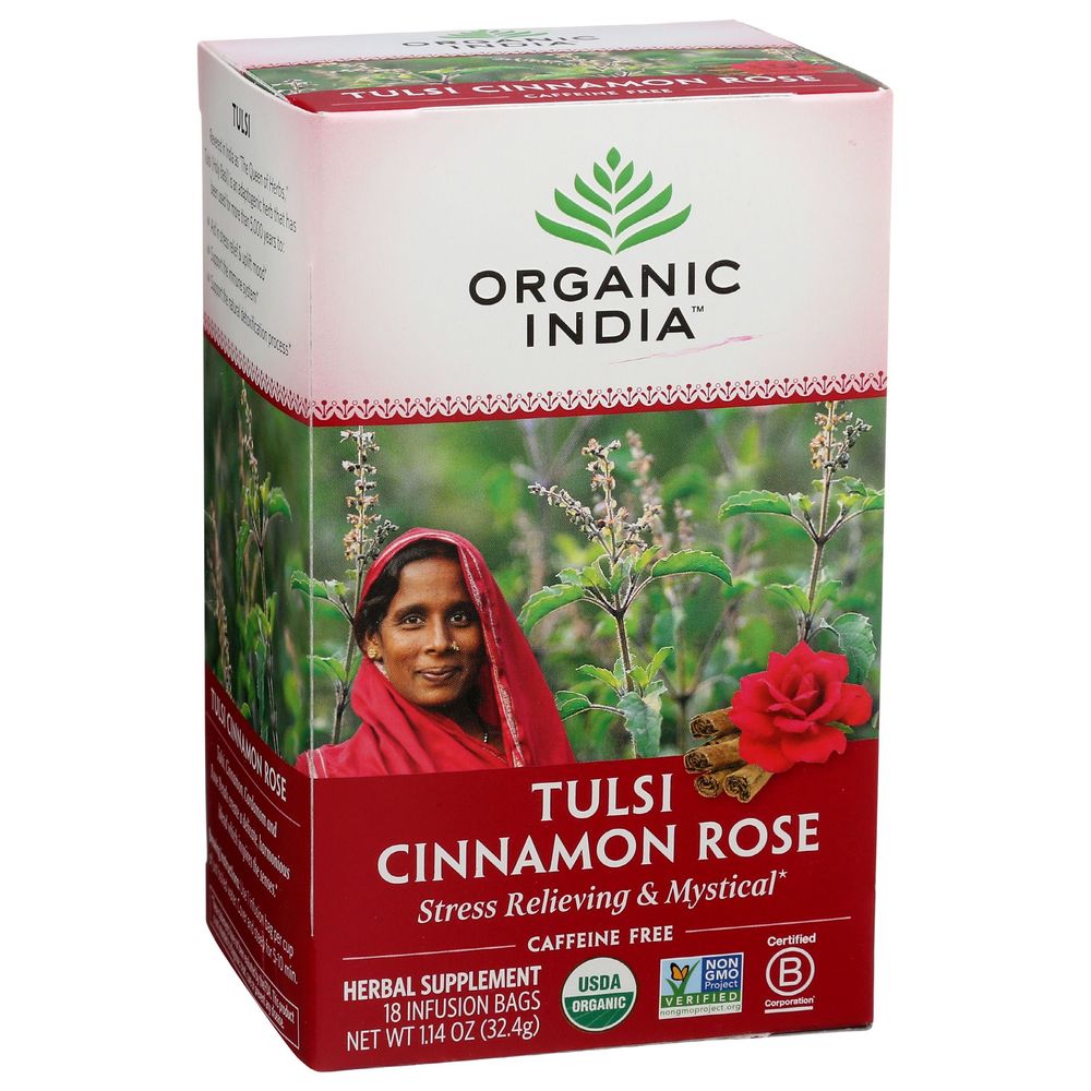 Organic India Organic Tulsi Cinnamon Rose Tea, 18 tea bags -- 6 per case