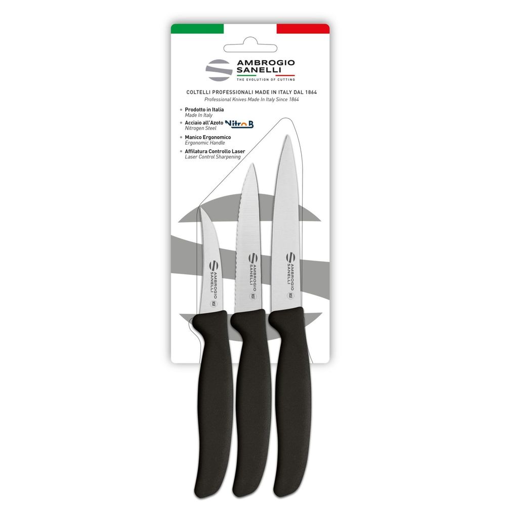 Ambrogio Sanelli Supra 3 Piece Paring Knives, Blister Pack