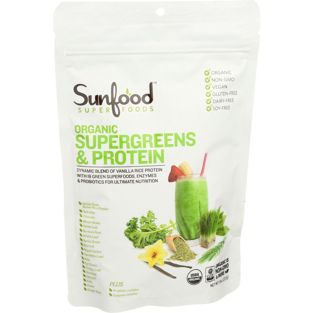 Sunfood Organic Supergreens Protein Powder, 8 Ounce