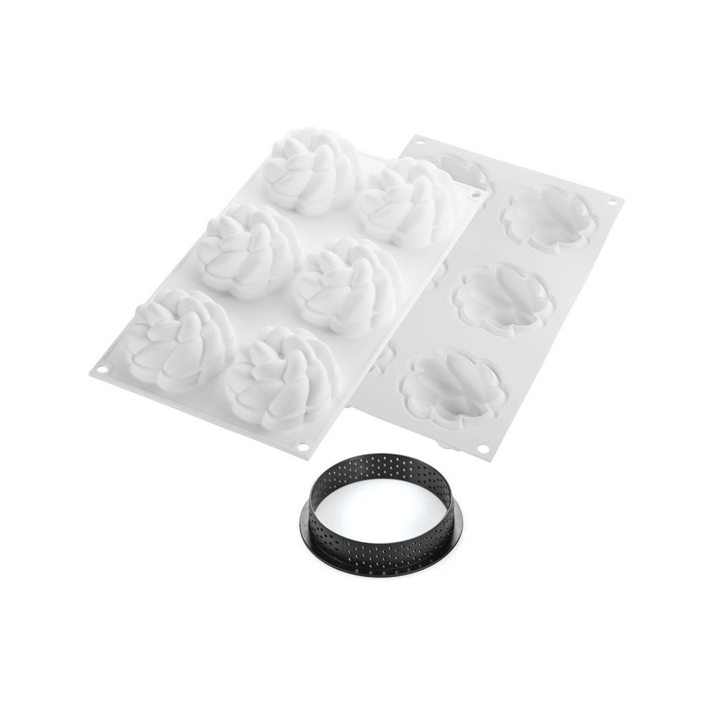 Silikomart Kit Tarte Ring Fleur Silicone Mold With Six Rings Set, 74 X 35 Millimeter Mold