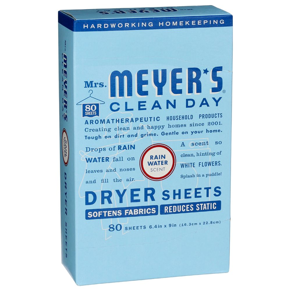 Mrs. Meyer's Clean Day Rain Water Scent Dryer Sheets, 80 Count -- 12 Per Case