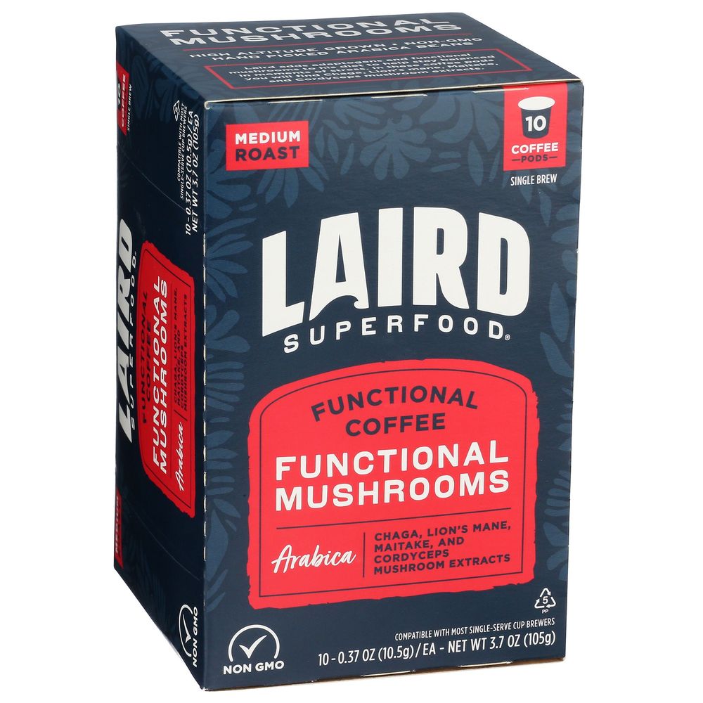 Laird Superfood Medium Roast Functional Mushroom K-cups Coffee Pod, 10 Count -- 6 Per Case