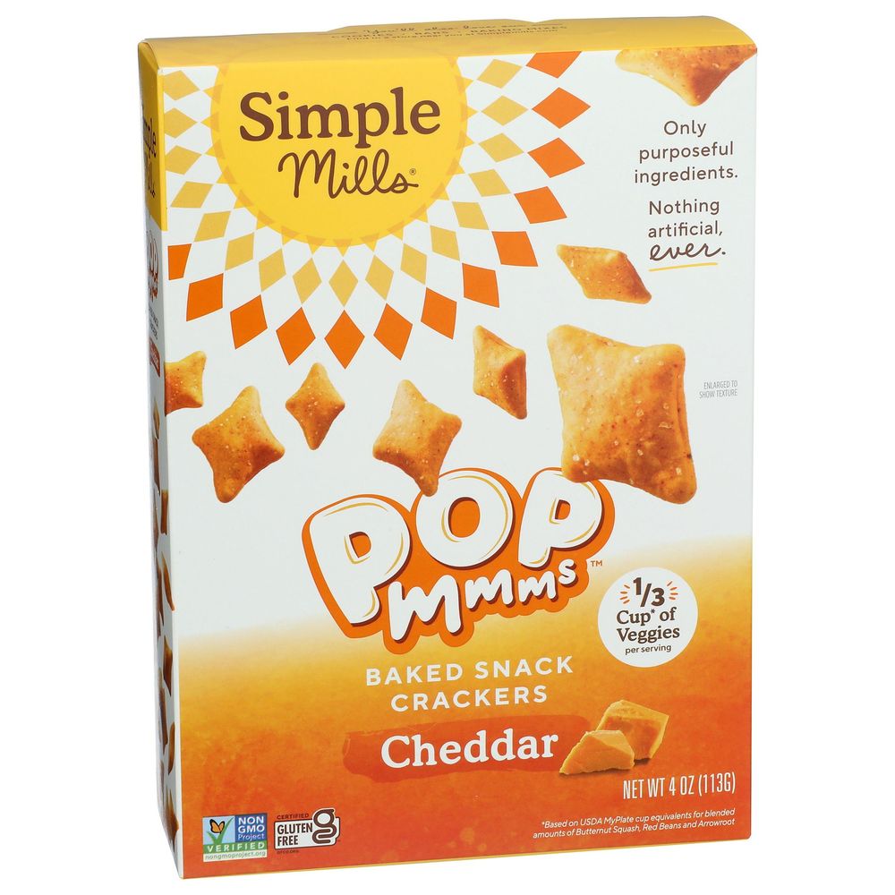 Simple Mills Pop Mmms Cheddar Veggie Flour Baked Snack Crackers, 4 Ounce -- 6 Per Case