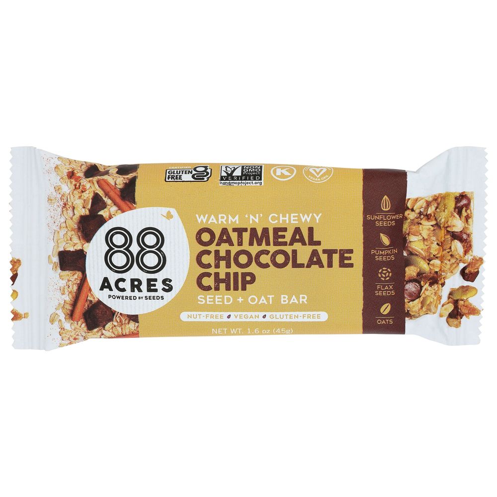88 Acres Oatmeal Chocolate Chip Seed Plus Oat Bar, 1.6 Ounce -- 9 Per Case