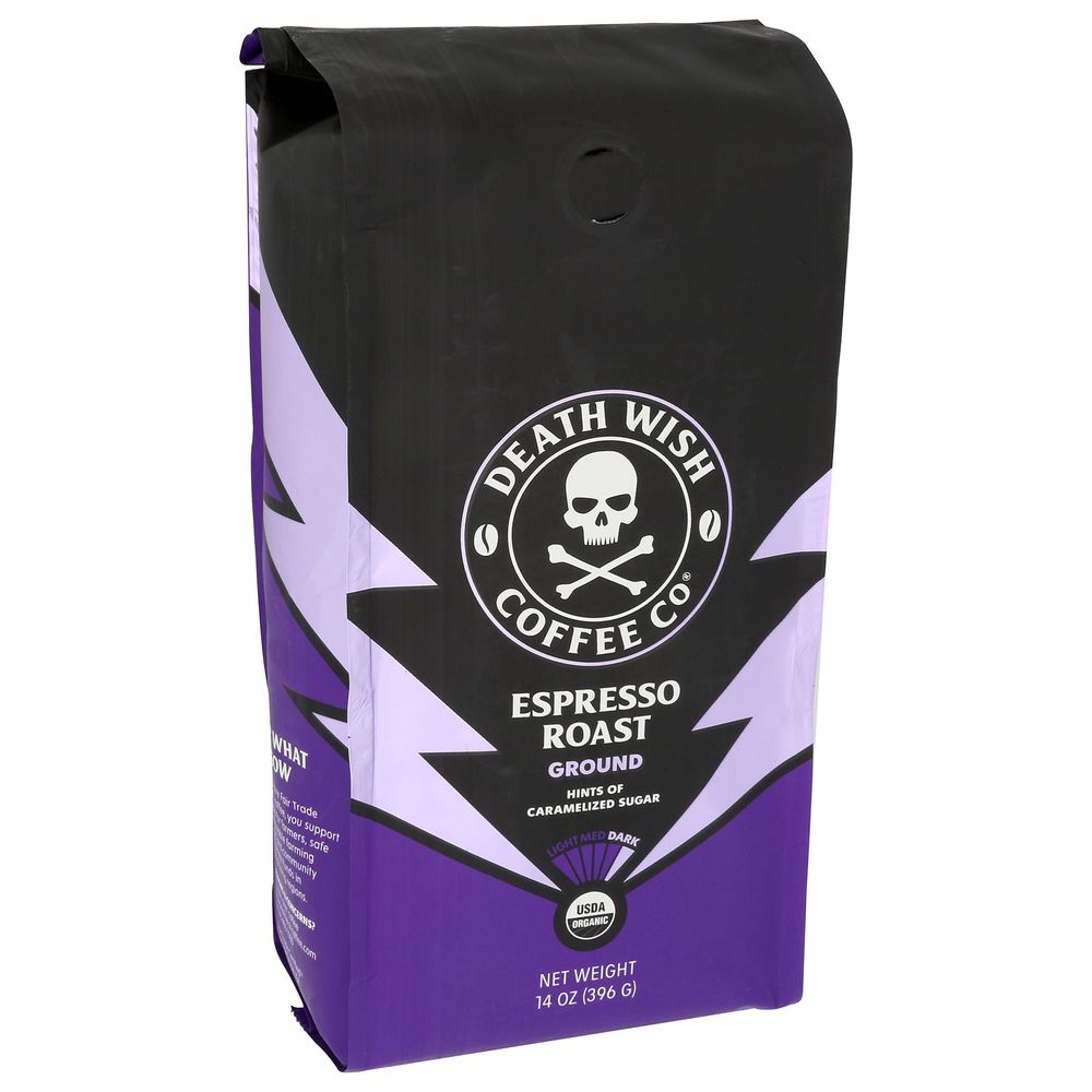 Death Wish Organic Espresso Roast Ground Coffee, 14 Ounce -- 6 Per Case