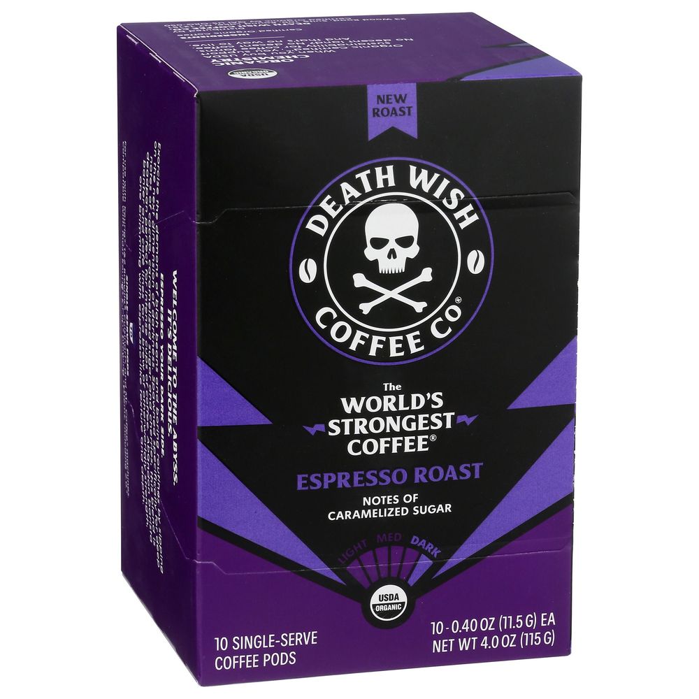 Death Wish Coffee Organic Single Serve Espresso Roast, 10 Count -- 6 Per Case