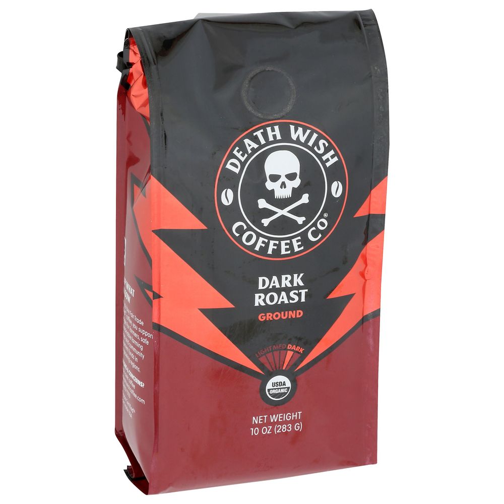 Death Wish Coffee Organic Dark Roast Ground Coffee, 10 Ounce -- 6 Per Case