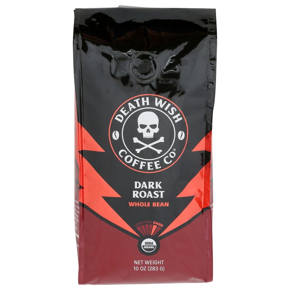 Death Wish Coffee Organic Dark Roast Whole Bean Coffee, 10 Ounce -- 6 Per Case