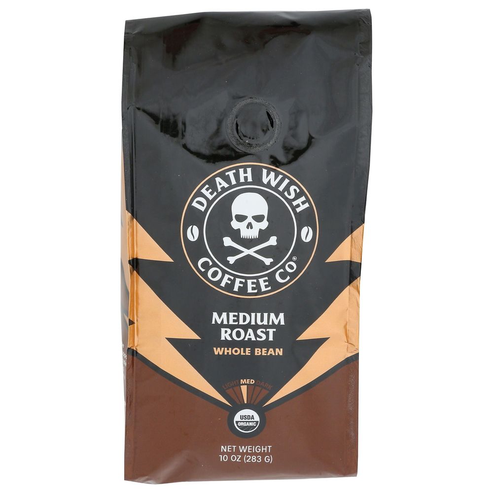 Death Wish Coffee Organic Medium Roast Whole Bean Coffee, 10 Ounce -- 6 Per Case