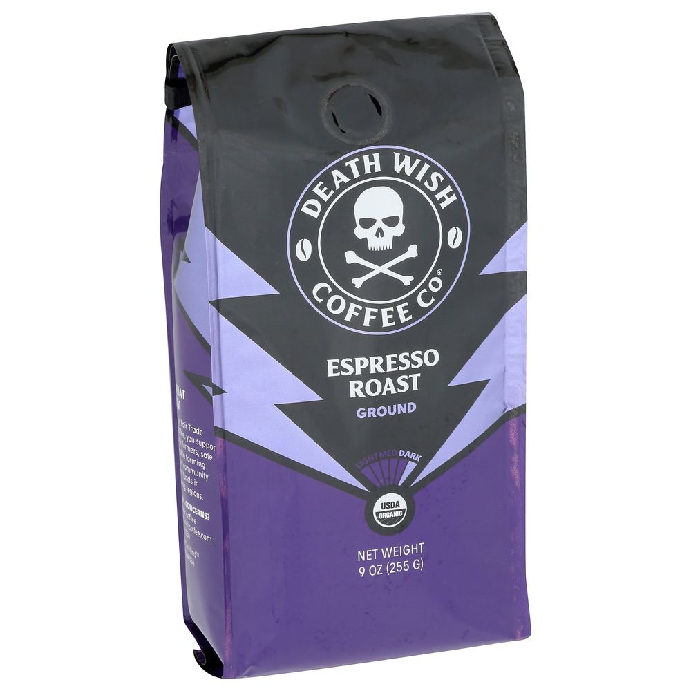Death Wish Coffee Organic Espresso Roast Ground Coffee, 9 Ounce -- 6 Per Case