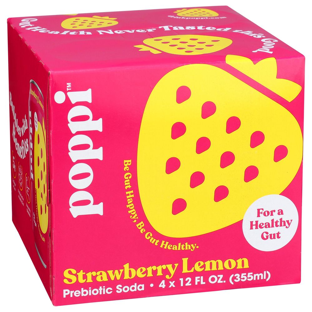 Poppi Strawberry Lemon Prebiotic Soda, 12 Fluid Ounce -- 24 Per Case