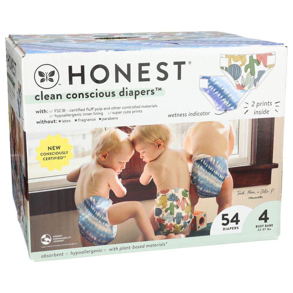 Honest Clean Conscious Diaper Size 4 Tie Dye For Cuties Baby Diaper, 54 Count