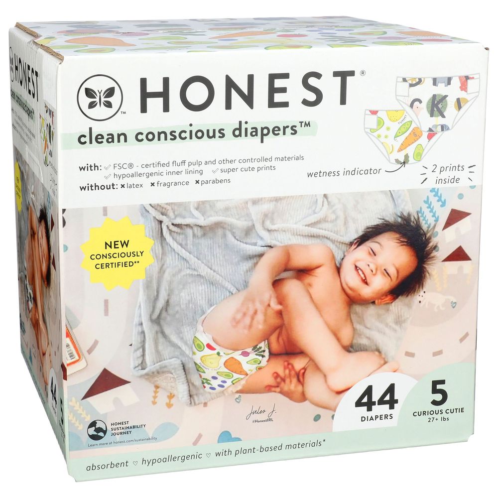 Honest Clean Conscious Diaper Size 5 All Letters Delish Baby Diaper, 44 Count