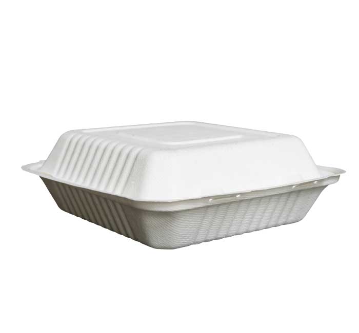 KITCH 24/7 White Compostable Molded Fiber Hinged Container, 8 x 8 inch -- 200 per case