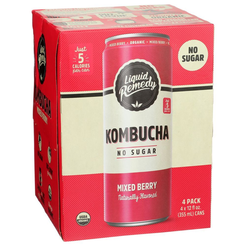 Liquid Remedy Organic Sugar Free Mixed Berry Kombucha, 48 Fluid Ounce -- 6 Per Case