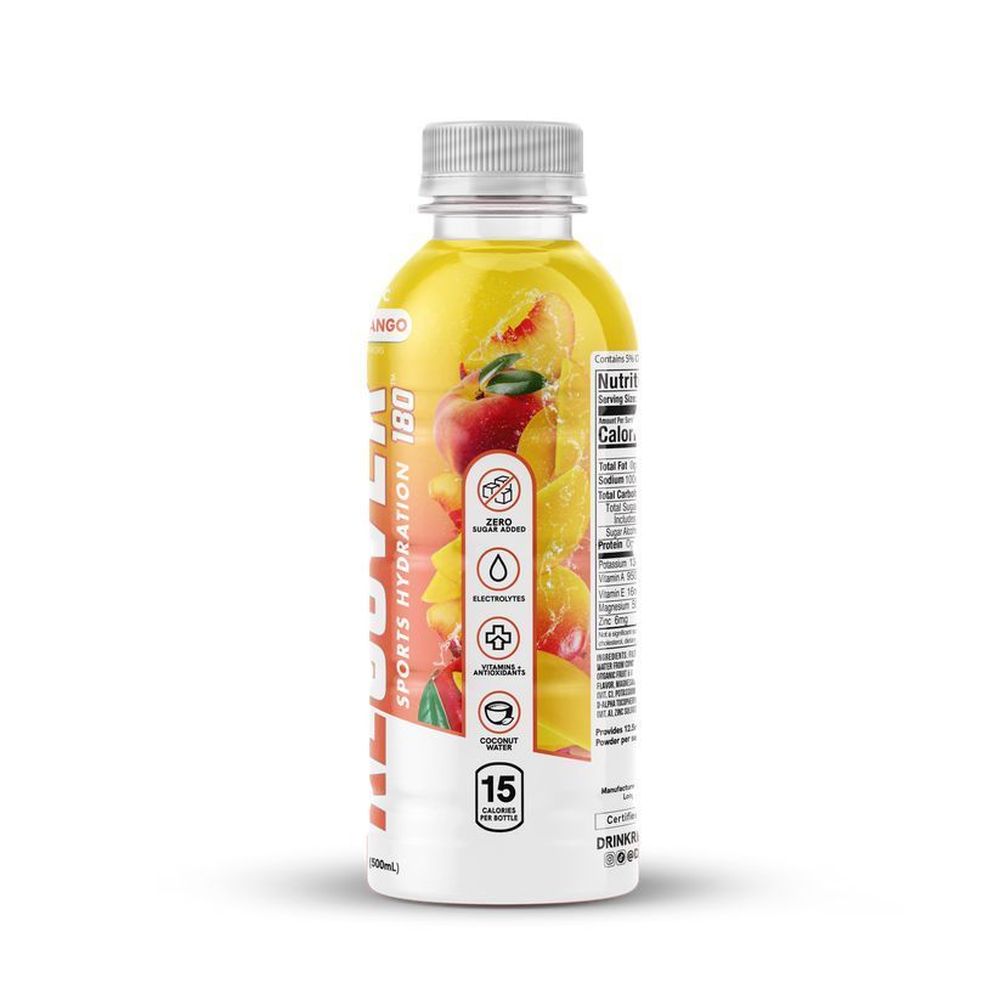 Recover 180 Organic Peach Mango Sports Hydration Drink, 16 Fluid Ounce -- 12 Per Case