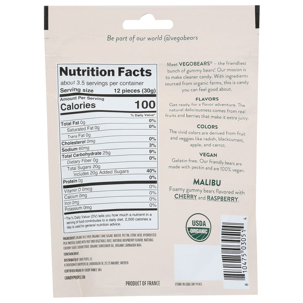 Vegobears Malibu Foamy Gummy Bears, 3.5 Ounce -- 10 per case