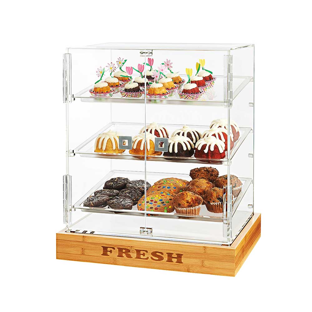 Rosseto Small Two Door Cabinet With Three Frosted Trays With Fresh Bamboo Base, 21 X 13.8 X 24.8 Inch