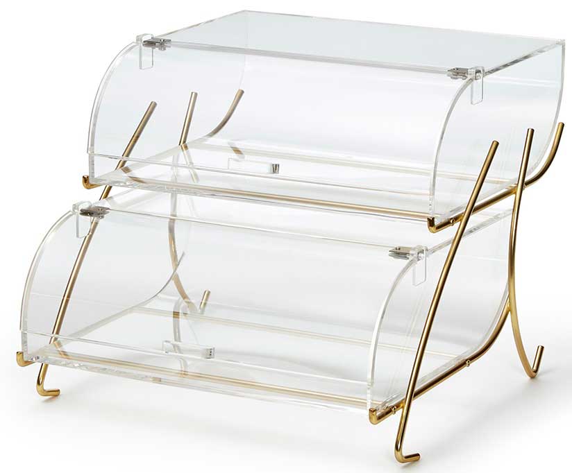 Rosseto Two Tier Bakery Case With Brass Wire Stand, 15.75 X 17.75 X 13.25 Inch