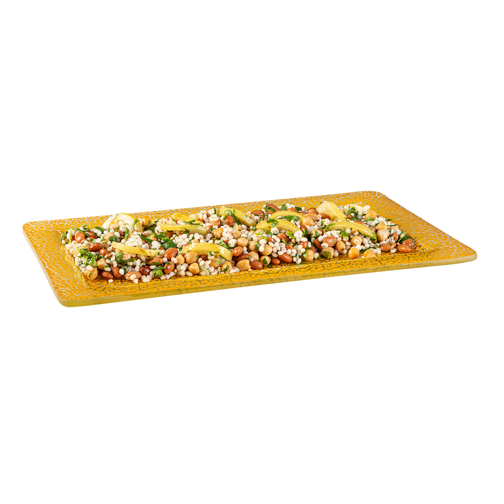 Rosseto Kalderon Foglia Mustard 16 Inch Rectangle Handmade Glass Rimmed Platter, 15.7 X 9.8 X 0.8 Inch
