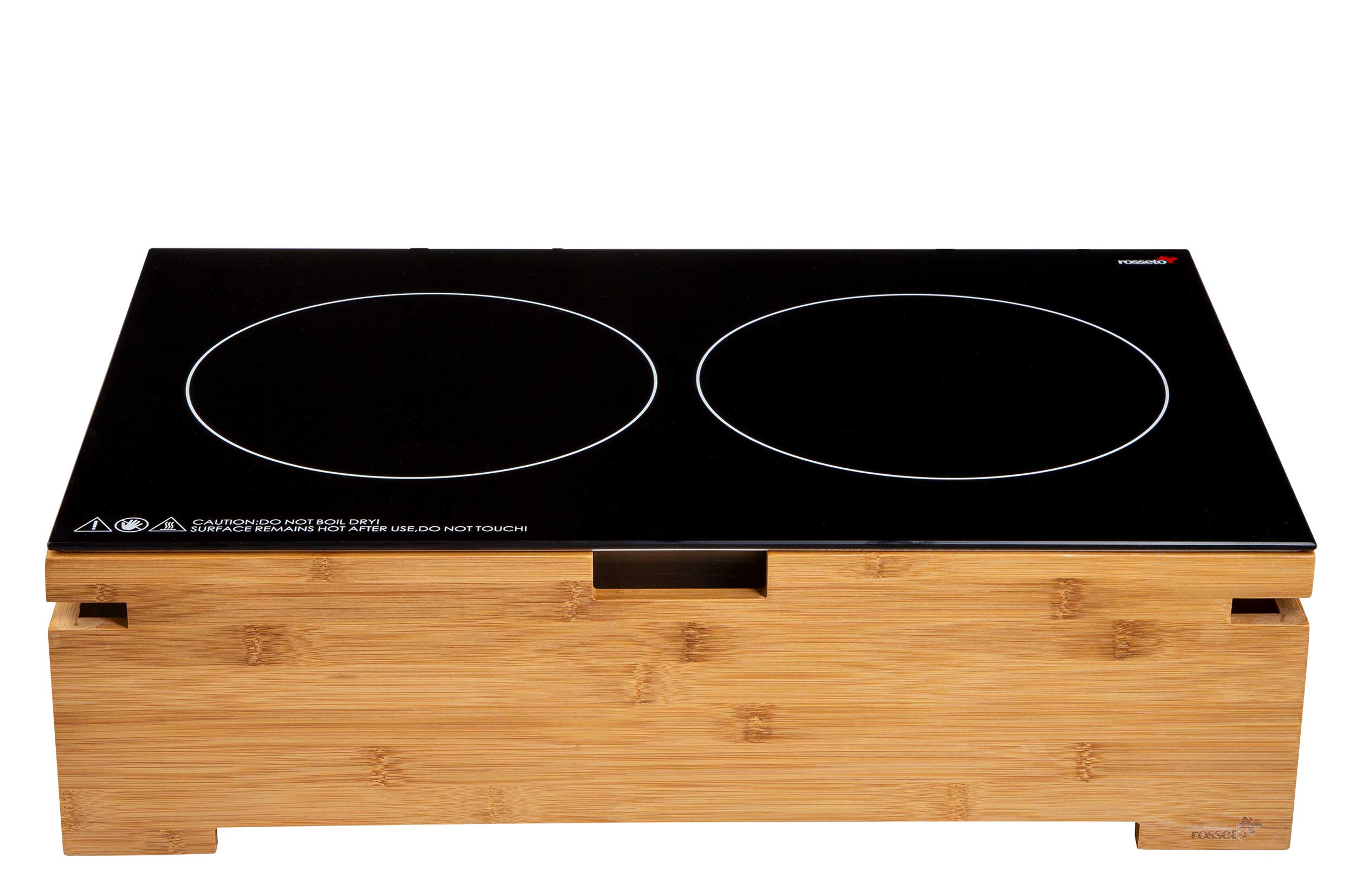 Rosseto Multi Chef 120 Volt 60 Hertz Double Touch Top Induction Heater With Bamboo Base, 22.63 × 14.60 × 6.5 Inch