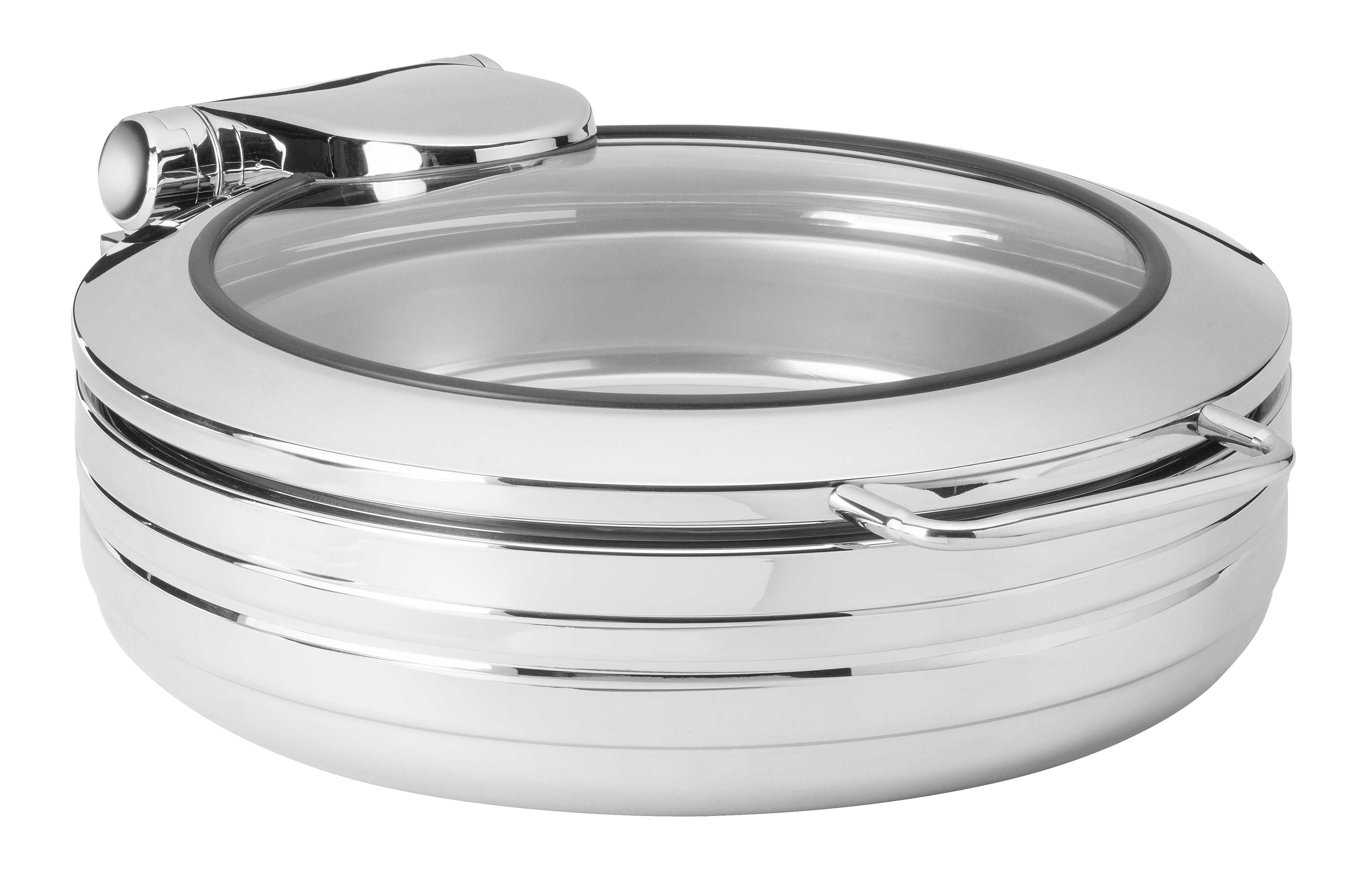 Chafing Dish Redondo De Acero Inoxidable Rosseto De Luxe Con Tapa De Vidrio, 6.34 Cuartos De Galón