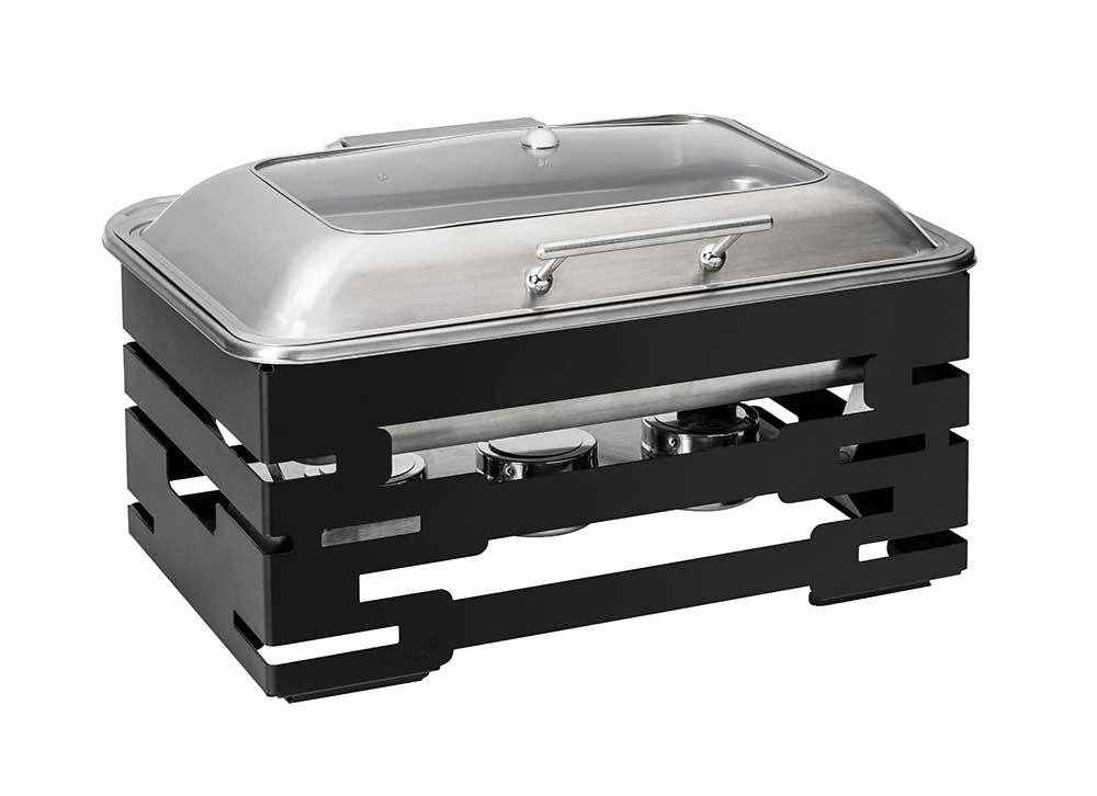 Rosseto Multi-chef 10 Inch Black Chafer With Soft Closing Lid 3 Fuel Holders And Reversible Burner Stand, 22.5 × 17.5 × 14.5 Inch