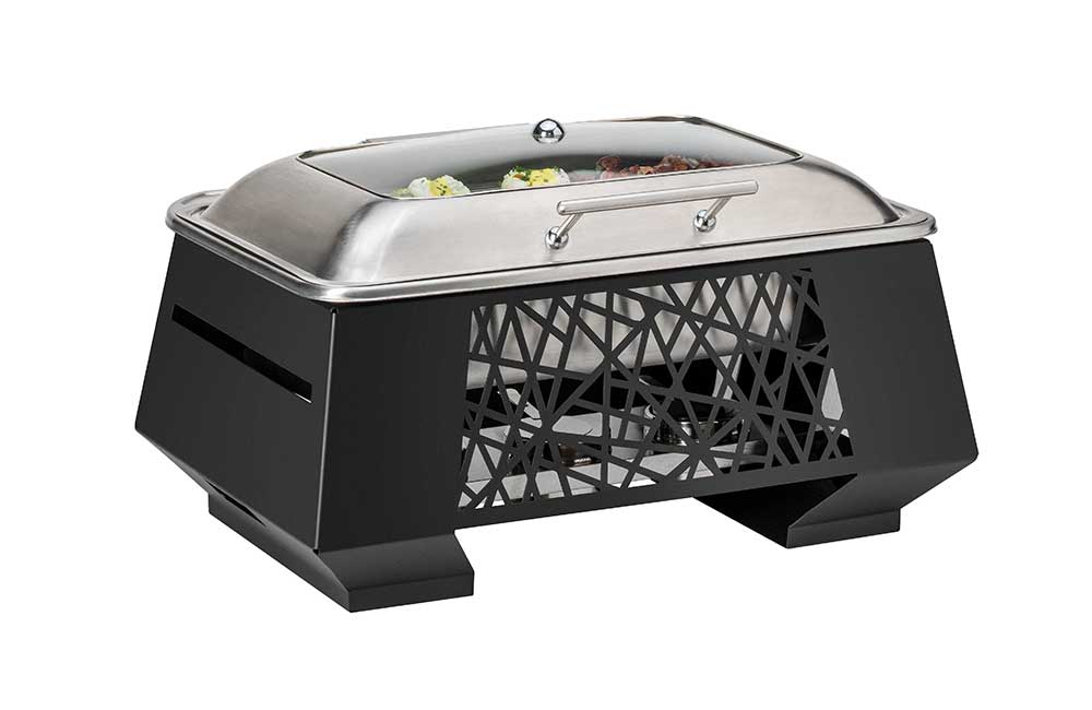 Rosseto Geo Multi-chef 10 Inch Black Chafer With Soft Closing Lid 3 Fuel Holders And Reversible Burner Stand, 24 X 16 X 14.5 Inch