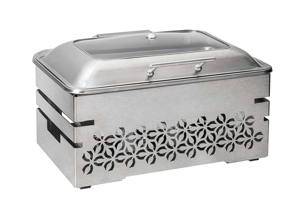 Rosseto Mosaic Multi-chef 10 Inch Stainless Steel Chafer With Soft Closing Lid 3 Fuel Holders And Reversible Burner Stand, 22.5 × 17.5 × 14.5 Inch