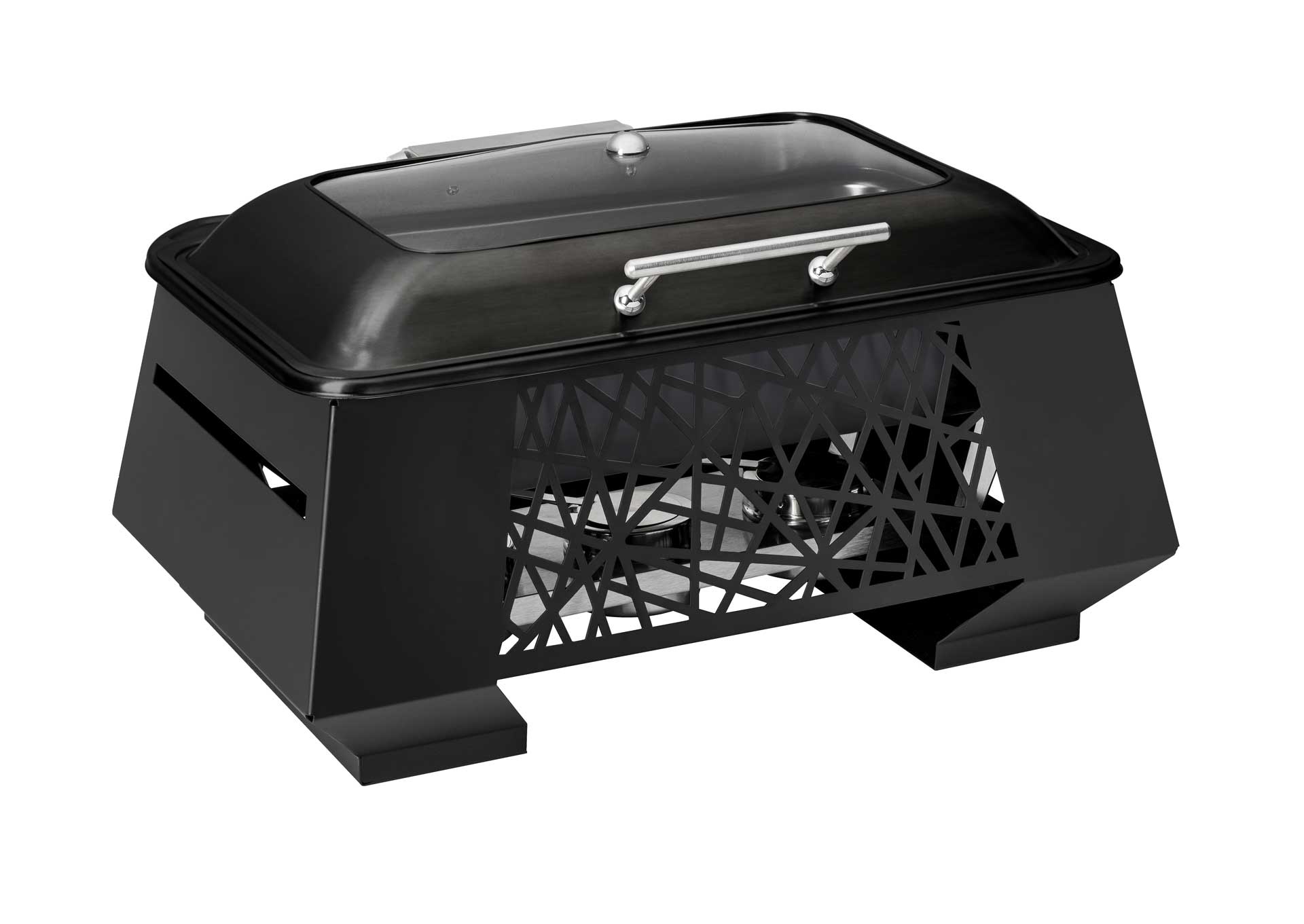 Rosseto 10 Inch Geo Multi-chef Blk Chafer With Black Soft Close Lid 3 Fuel Holders And Reversible Burner Stand, 24 X 16 X 14.50 Inch