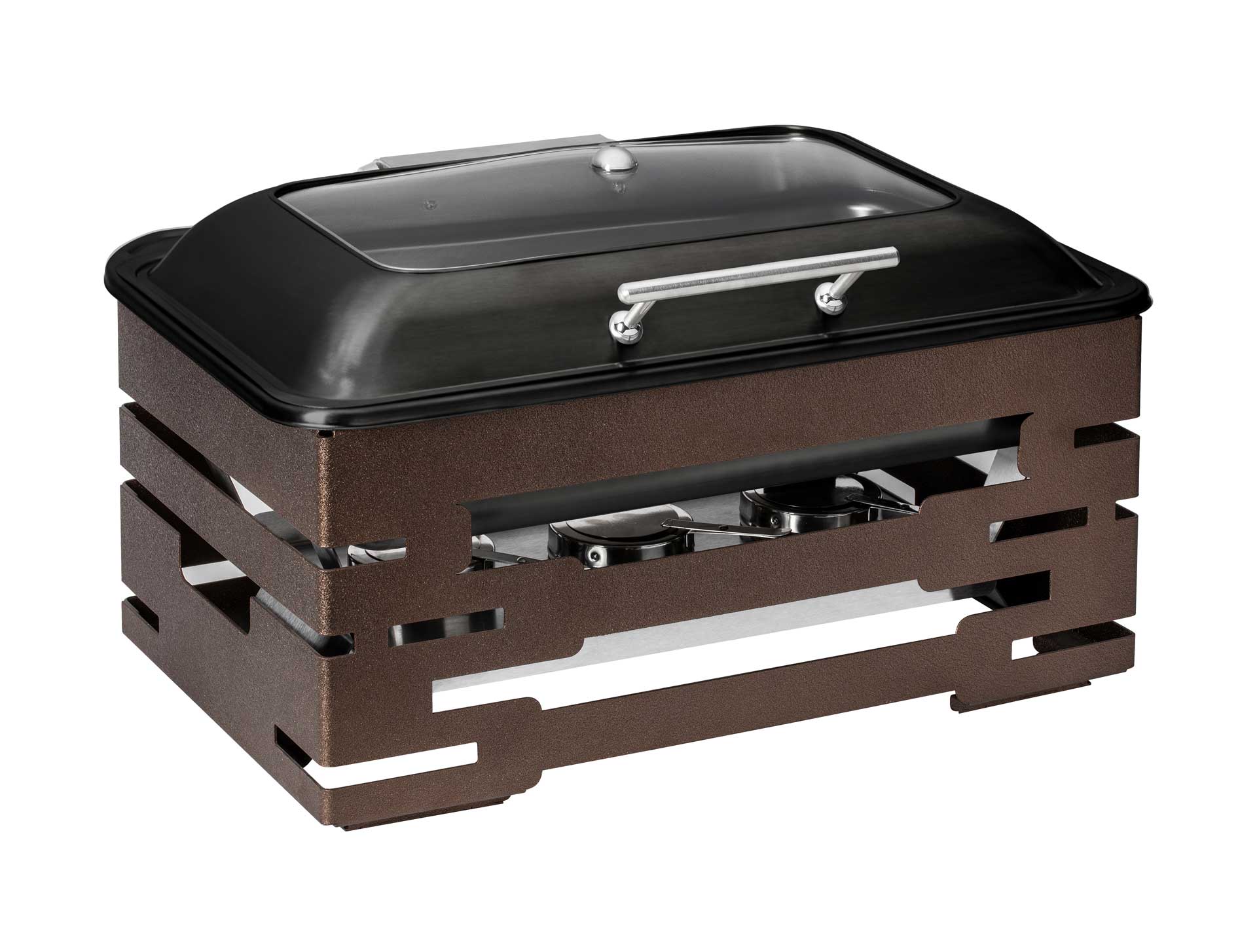 Rosseto Multi-chef 10 Inch Bronze Warmer With Black Soft Closing Chafer 3 Fuel Holders And Reversible Burner Stand, 22.50 X 17.50 X 14.50 Inch