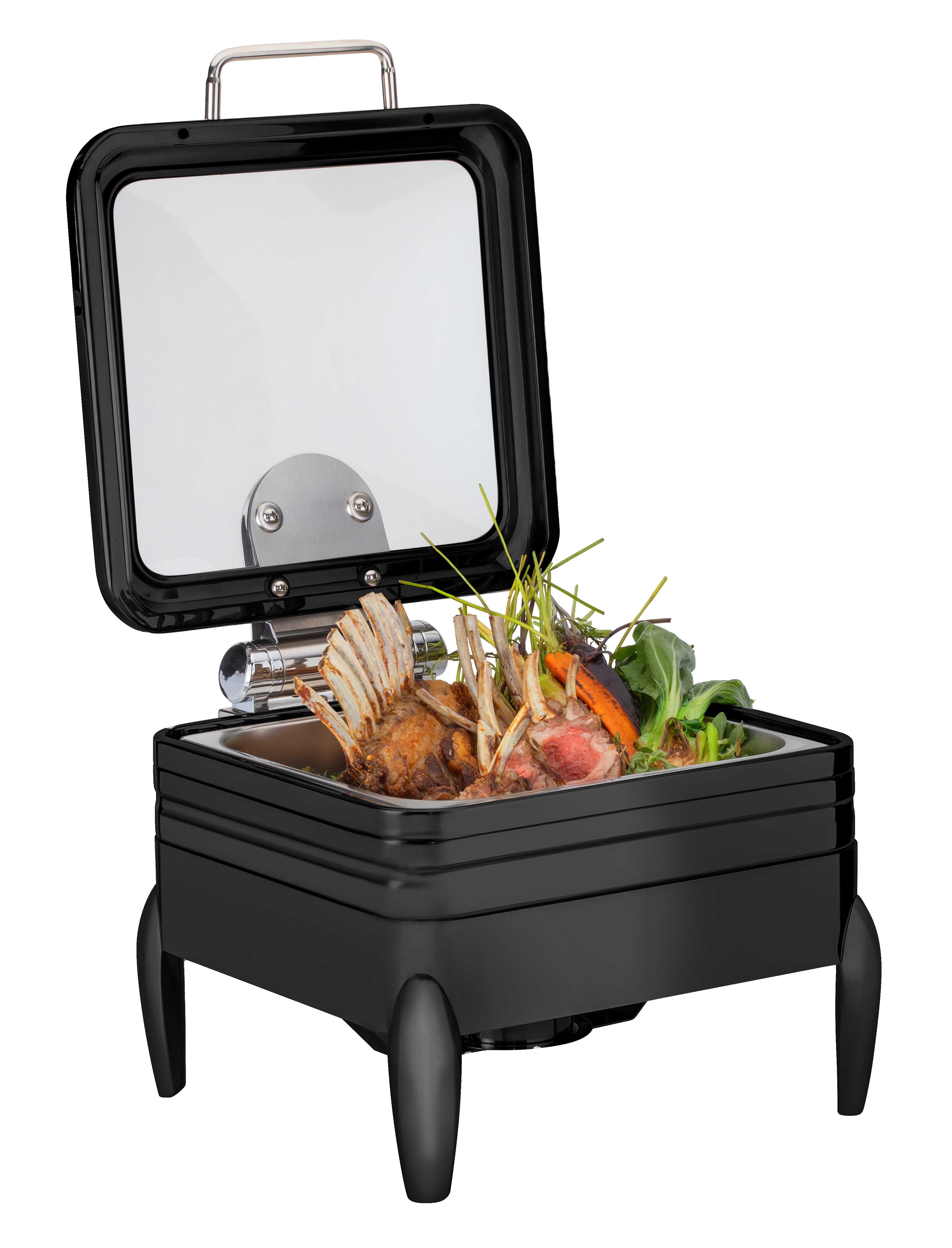 Rosseto De Luxe Square Matte Black Chafing Dish with Glass Lid Frame ...