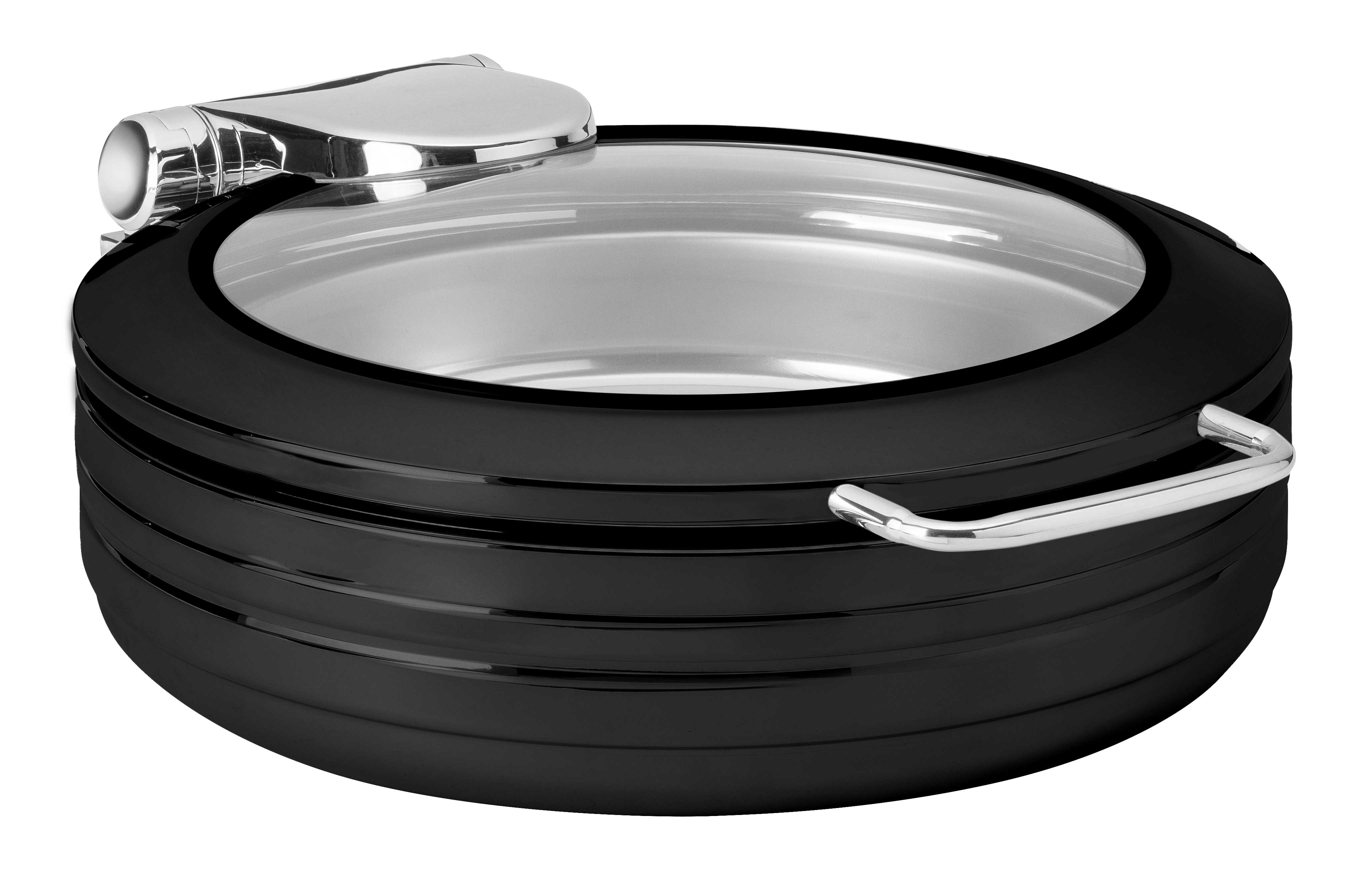 Rosseto De Luxe Round Matte Black Chafing Dish With Glass Lid, 6.34 Quart