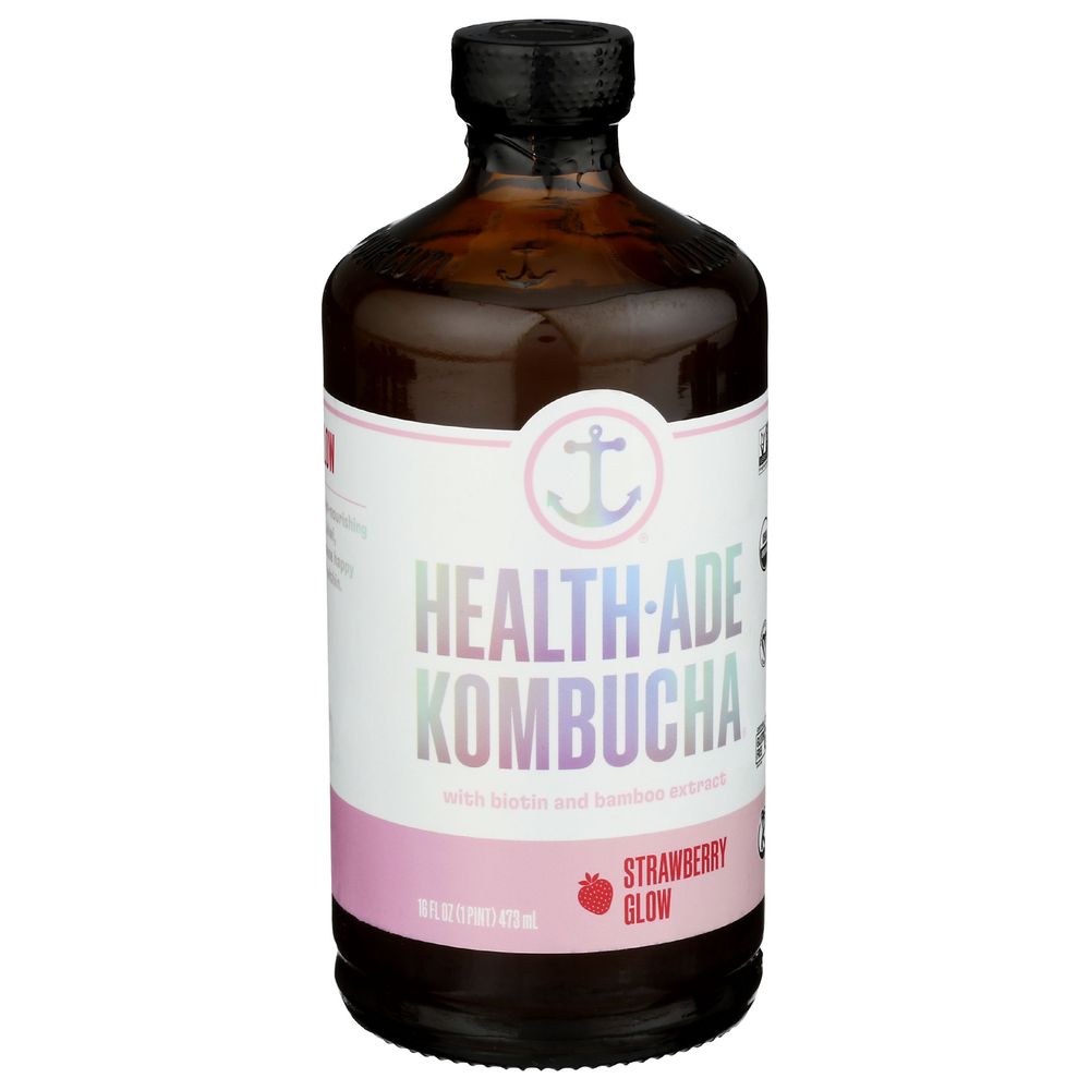 Health-Ade Organic Strawberry Glow Kombucha, 16 Fluid Ounce -- 12 per case