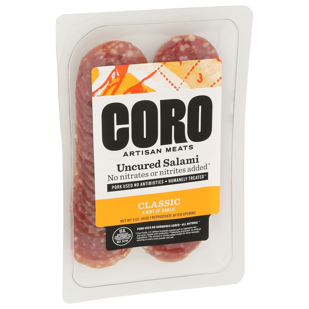Coro Foods Classic Uncured Sliced Salami, 3 Ounce -- 12 Per Case