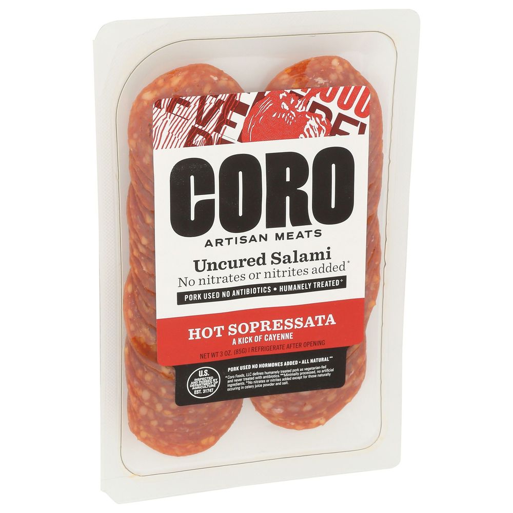 Coro Foods Hot Sopressata Uncured Sliced Salami, 3 Ounce -- 12 Per Case