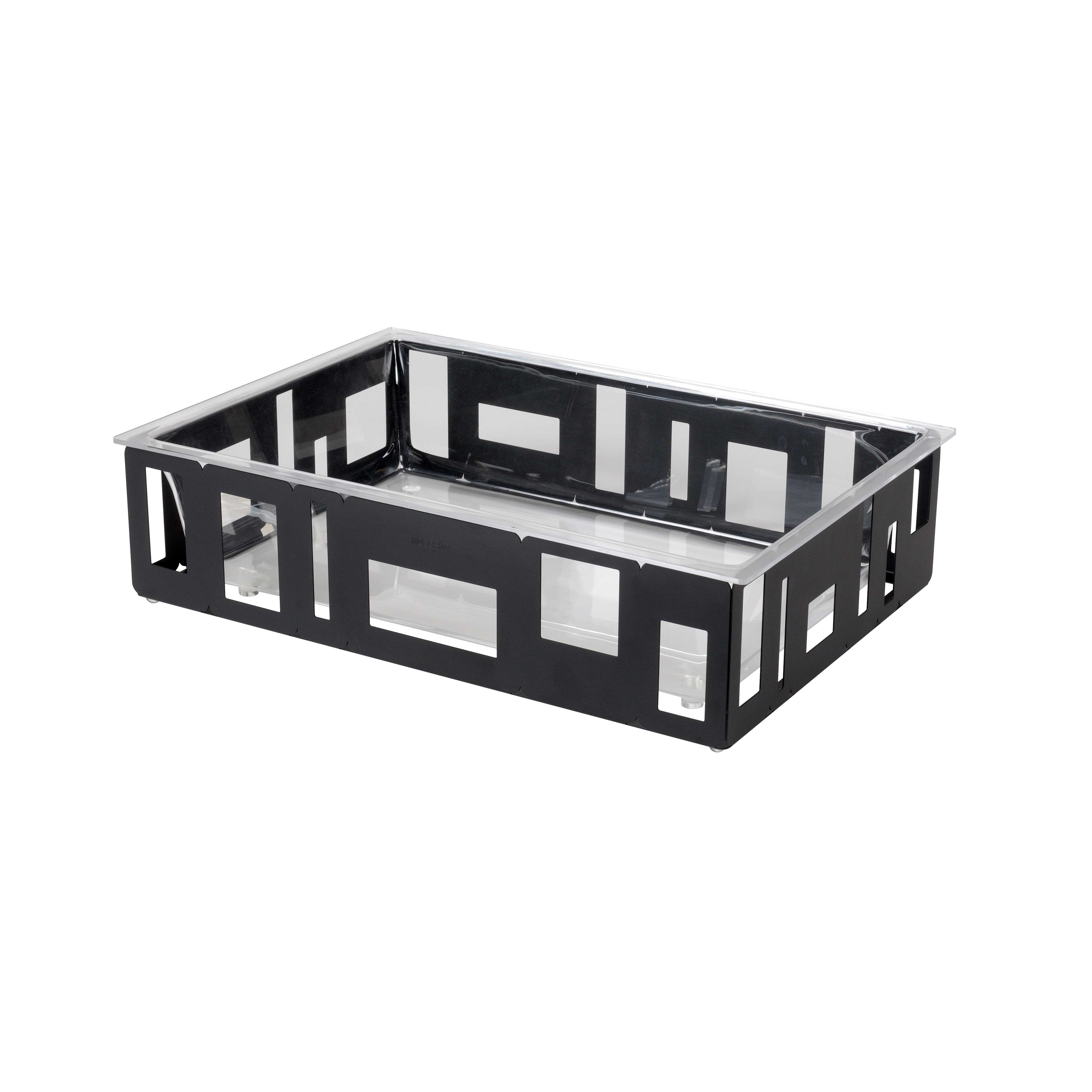 Rosseto Contenedor De Hielo Rectangular Extragrande Negro Mate Con Inserto De Acrílico, 26.5 X 18.5 X 7 Inch