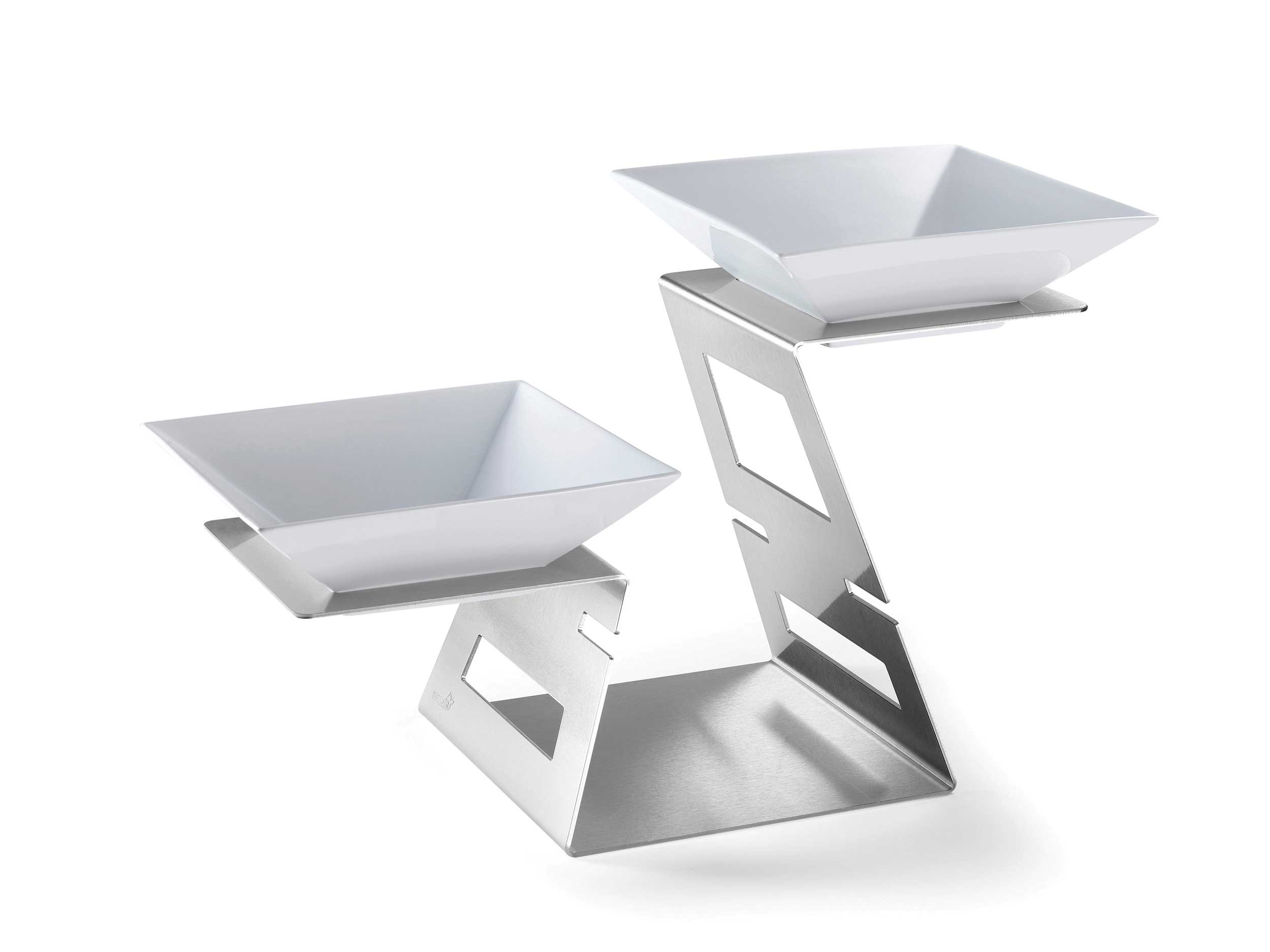 Rosseto Swan Stainless Steel Multi-Level Riser with Two Porcelain Bowls ...