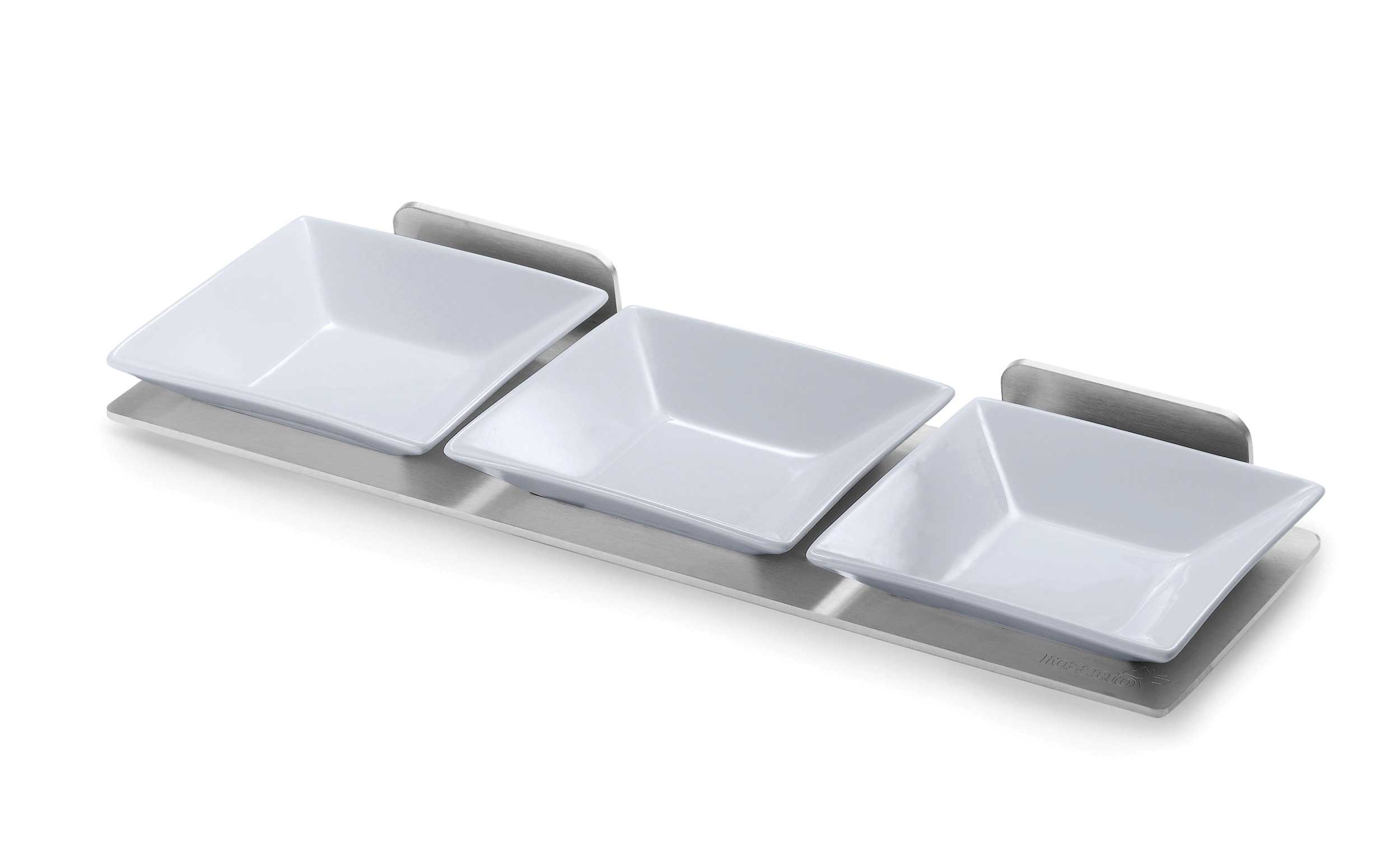Rosseto Stainless Steel Spice Shelf With 3 Porcelain Bowls For Multi-chef, 14 X 5 X 2 Inch