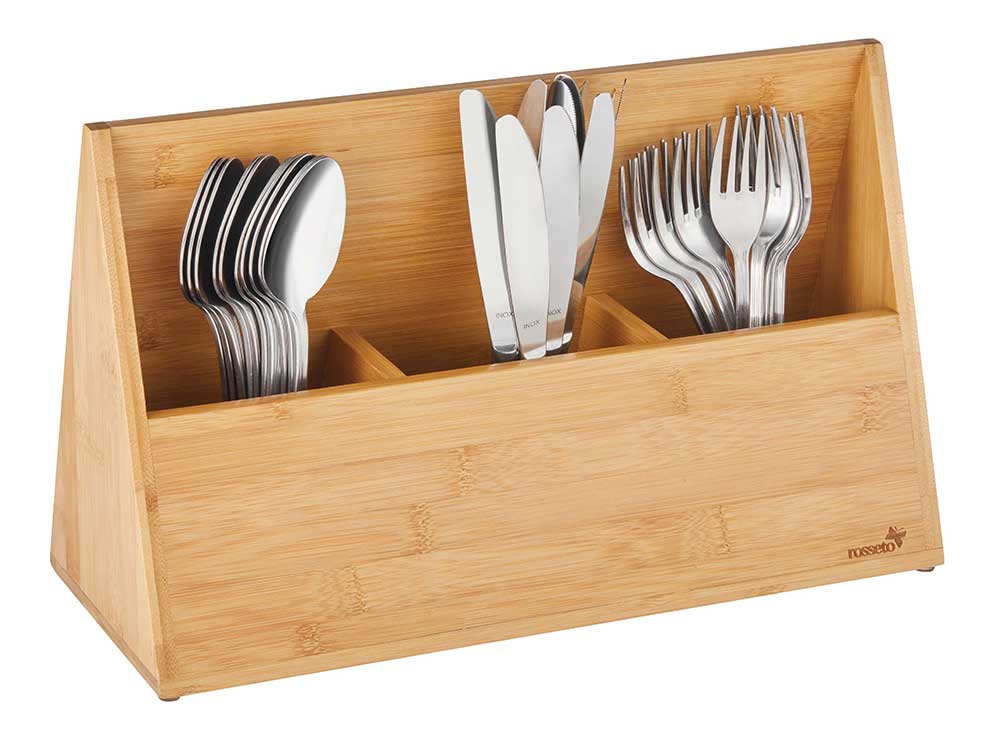 Rosseto Natura Bamboo Cutlery Holder, 15.8 × 6.5 × 9.6 Inch