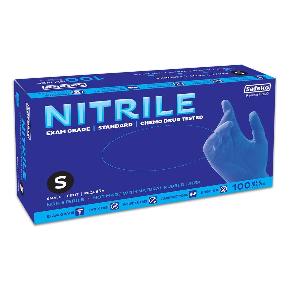 Safeko Small Blue 4 Mil Powder Free Nitrile Examination Gloves, 100 Count -- 10 Per Case